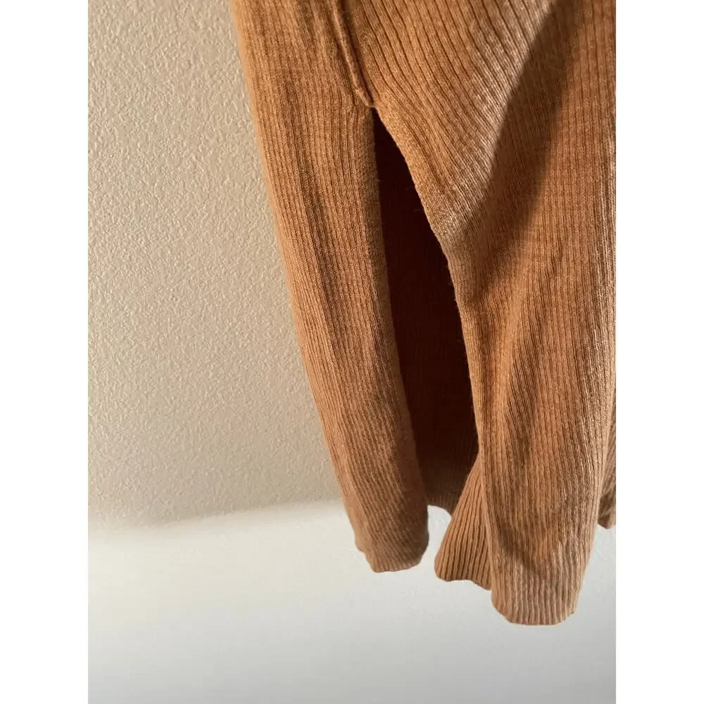 Free People Golden Hour Midi Skirt Ribbed Knit Tan Midi with Side Slit Size M